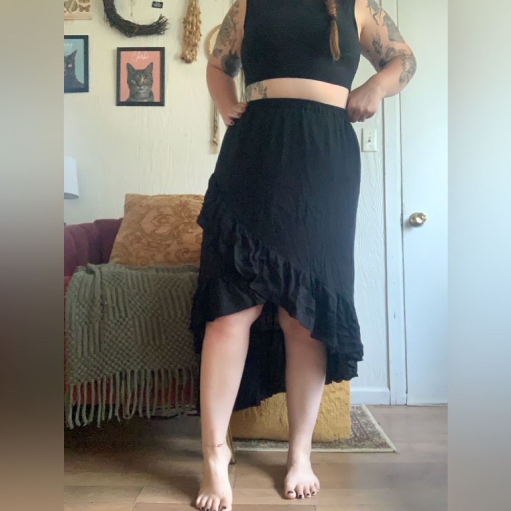 A New Day Black Asymmetrical Wrap Midi Skirt